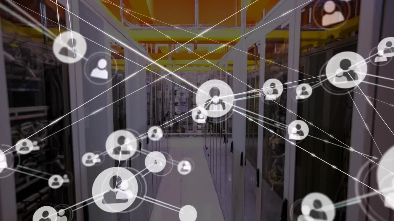 animación de la red de conexiones a través de la sala de servidores