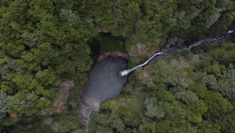 Top-aerial-view-of-grandiose-waterfall-captured-at-Patagonia,-Argentina,-South-America