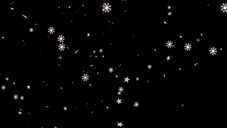 animation of christmas stars and snowflakes falling over black background