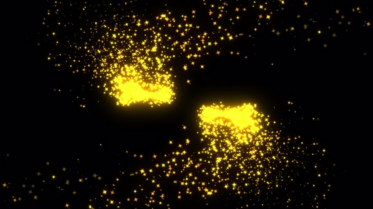 은 노란 빛의 별 입자 모션 대칭 스플래시 스 4k 3d 렌더링 추상적인 미래의 복잡한 와이어 프레임 테마 마이크로 월드, 테크노 또는 나노 테크놀로지