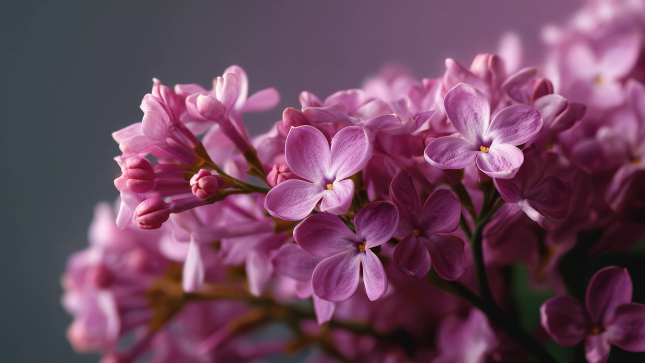 Close-up Bunga Lilac Merah Muda yang Indah Sedang Mekar, Menampilkan Kelopak dan Kuncup yang Halus dengan Latar Belakang Lembut, Sempurna untuk Apresiasi Estetika Bunga.