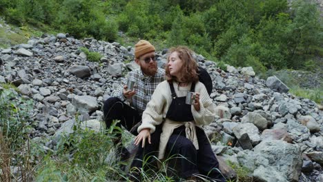 couple hiking in mountains