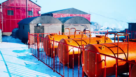 view of old antarctic base at south pole station in antarctica