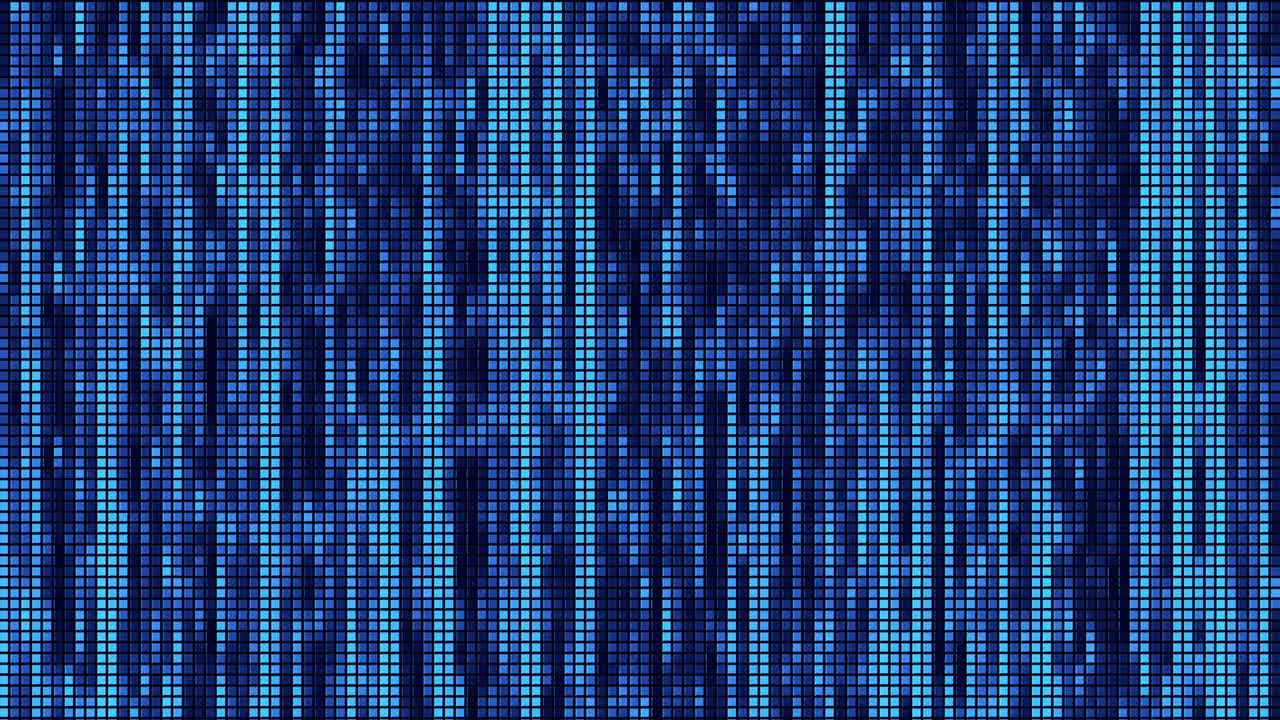Led squared abstract pattern blue background motion for data, techno, retro video loop template