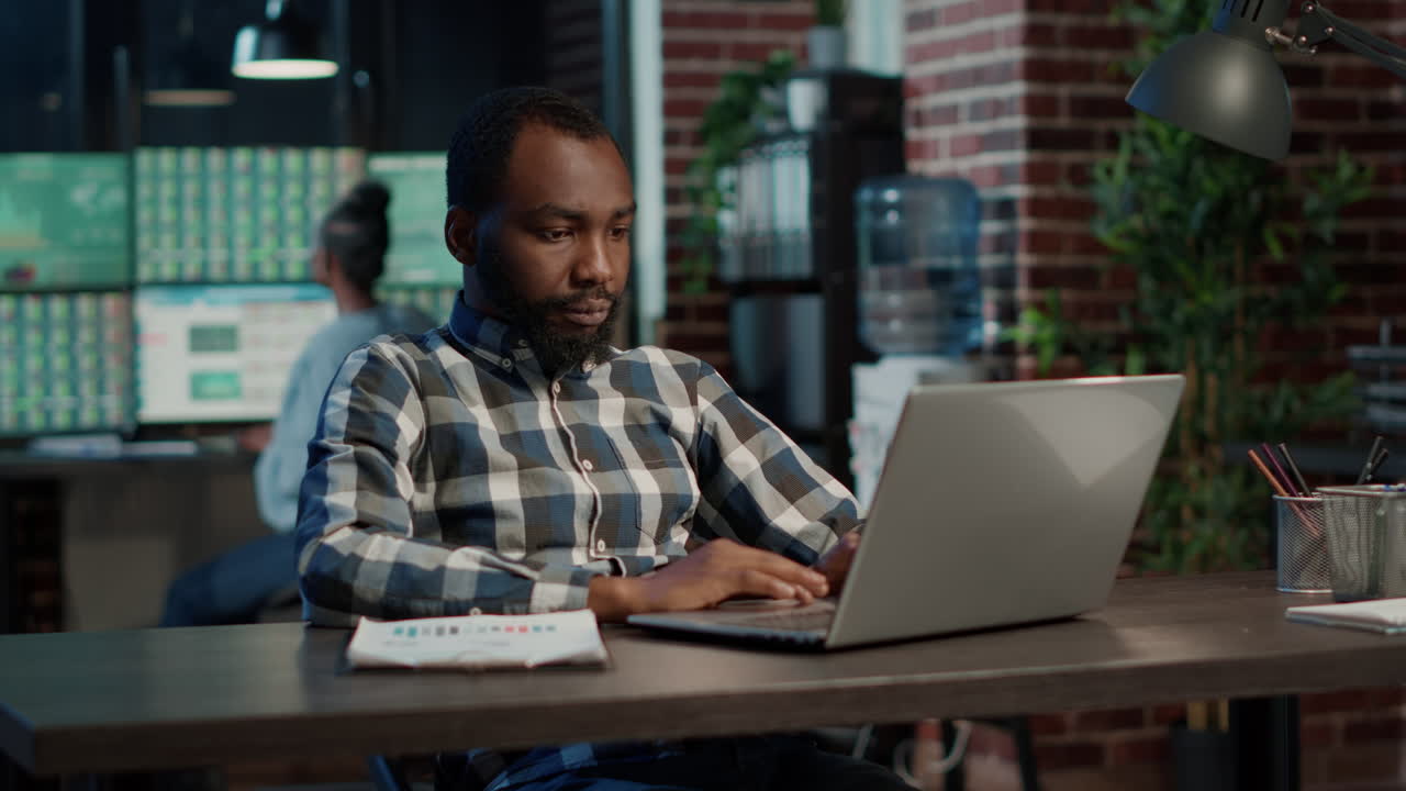 Exhausted consultant dealing with back pain and working on market exchange