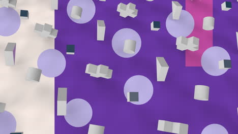 animación de múltiples formas abstractas que se mueven en movimiento hipnótico sobre un fondo púrpura y blanco