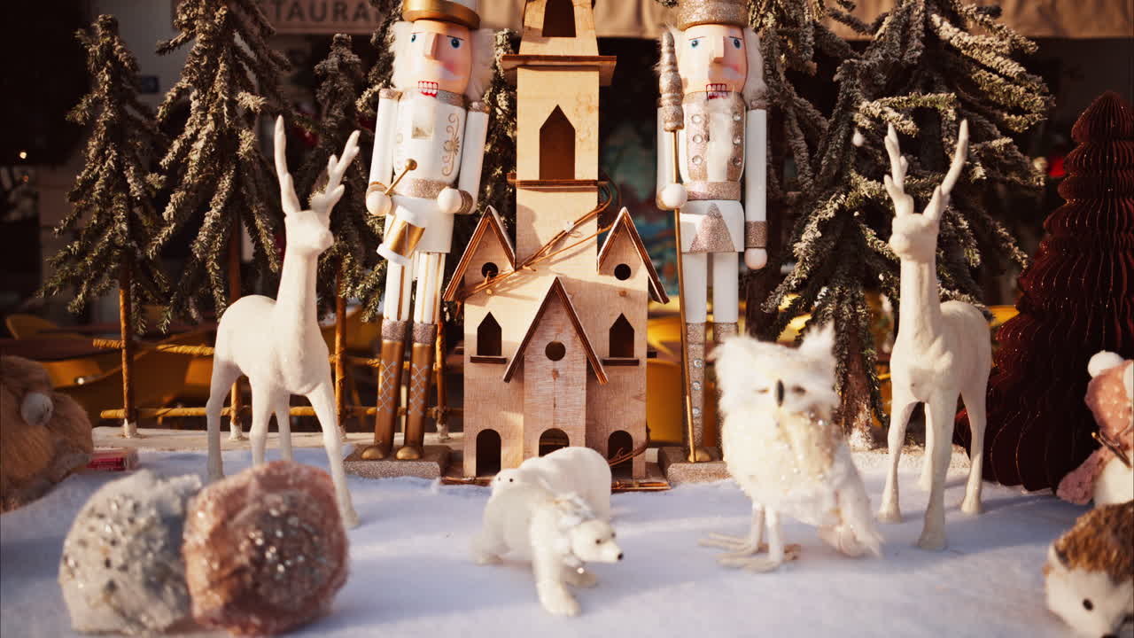 White and beige Christmas decorations at the Cannes Christmas Market