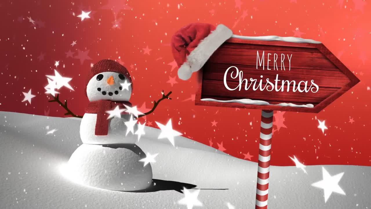 나무 표지판 에 쓰여진 메리 크리스마스 와 눈 이 내리는 것