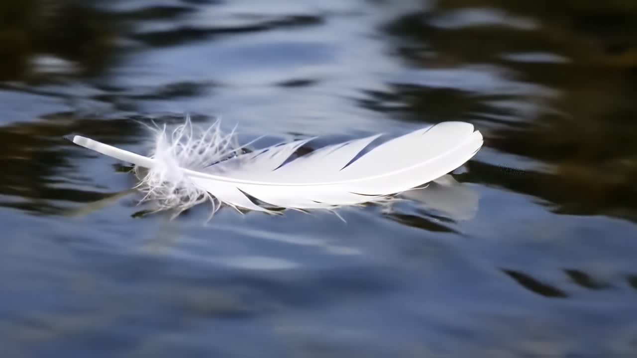 A Soft White Feather Floating Gracefully on Calm Waters, Capturing the Serenity and Beauty of Nature in Every Reflection and Detail