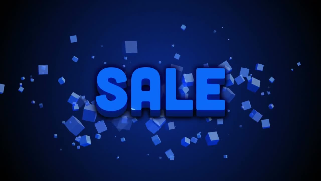 파란색 배경에 큐브를 가진 판매 그래픽