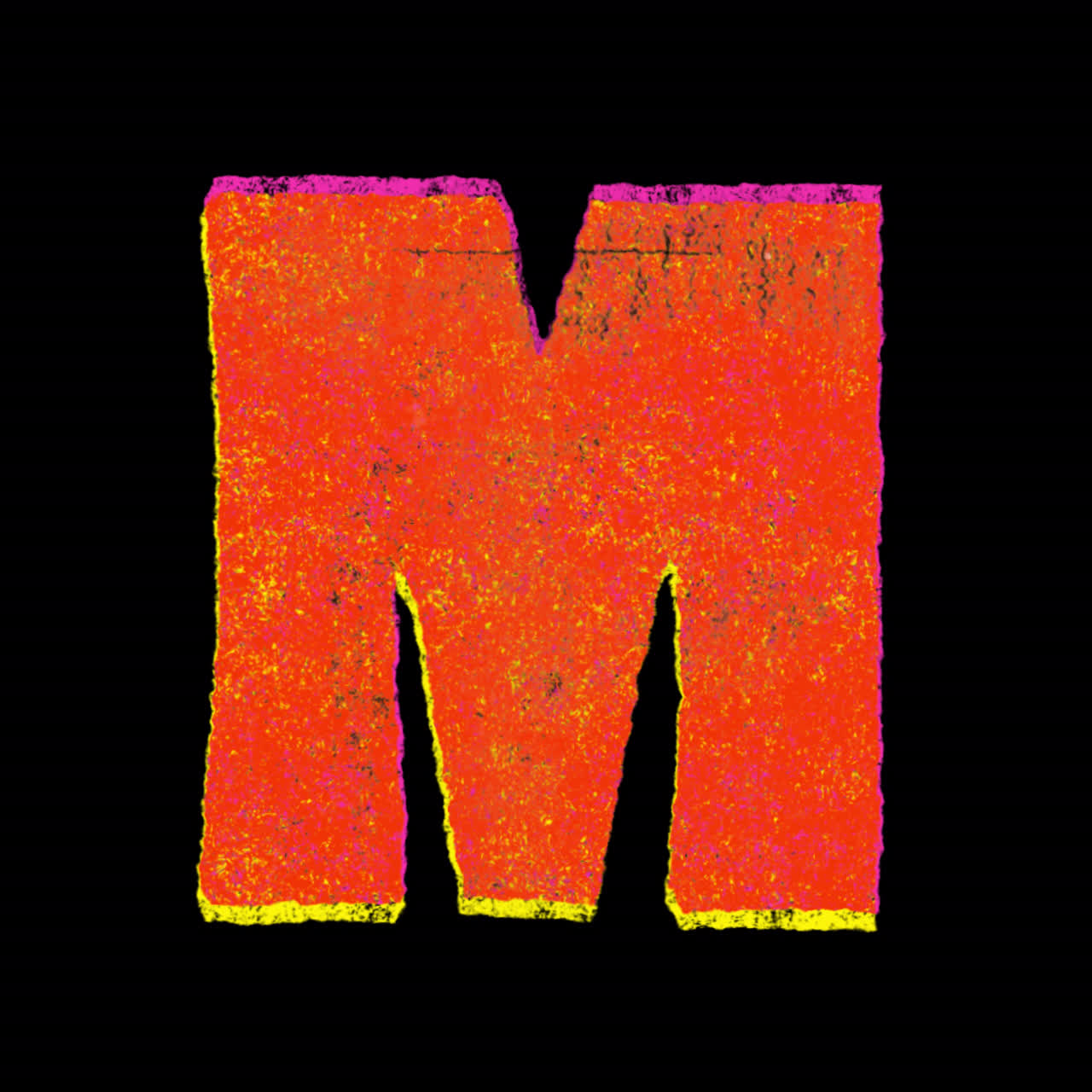 Textured Colorful Letter M on Black Background