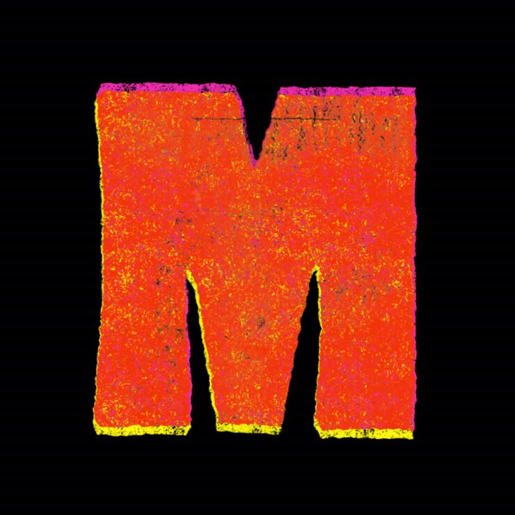Textured Colorful Letter M on Black Background