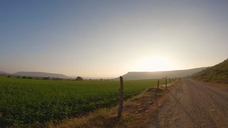 Bike-Ride-wide-angle-shot-of-a-country-side-road-at-a-village-in-Gwalior-,-Madhya-Pradesh-,-India