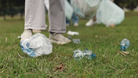 volunteers picking up trash in a park