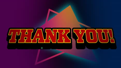 animation of thank you text over neon shapes on purple background