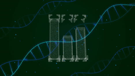 검은 바탕에 디지털 모델 위에 dna 줄무의 애니메이션