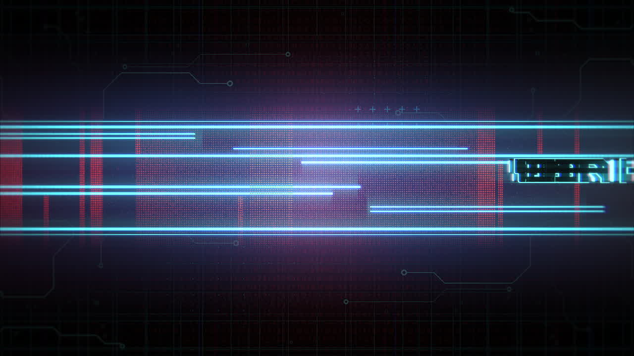 Animation intro text Happy New Year and cyberpunk animation background with computer matrix and neon lines