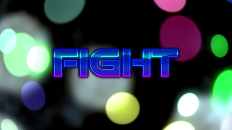 Animation of fight neon text over spot lights
