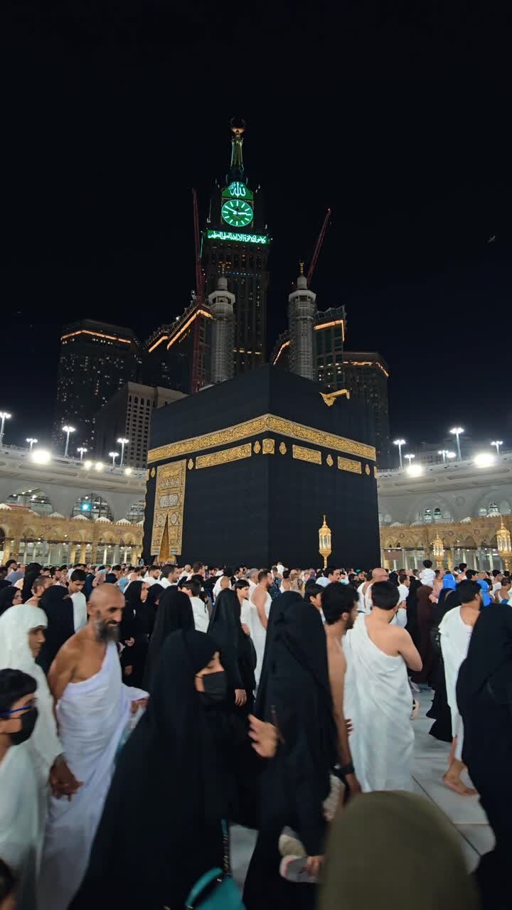 Devotees performing the sacred Tawaf ritual around the Holy Kaaba in Makkah, Saudi Arabia.