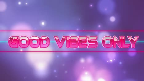 animation of good vibes only text over light spots on blue background