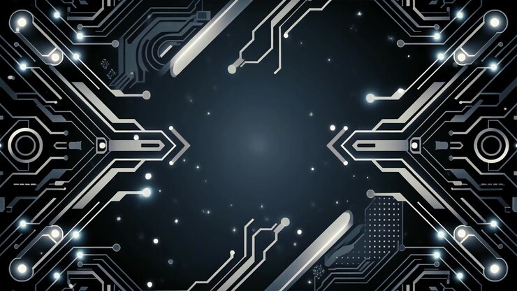 Abstract Digital Network with Glowing Circuit Lines