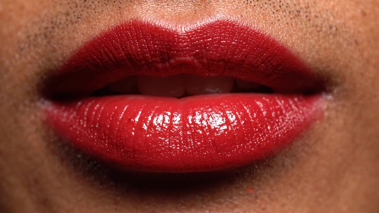 Close-Up of Glossy Red Lips Highlighting Vibrant Color and Texture in a Captivating Beauty Shot