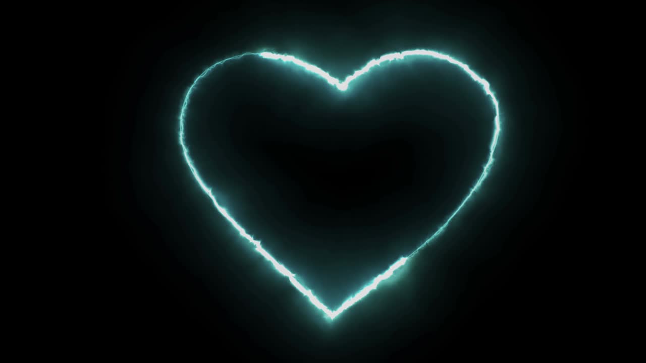 Dynamic glow effects of the contour of the heart on a black background