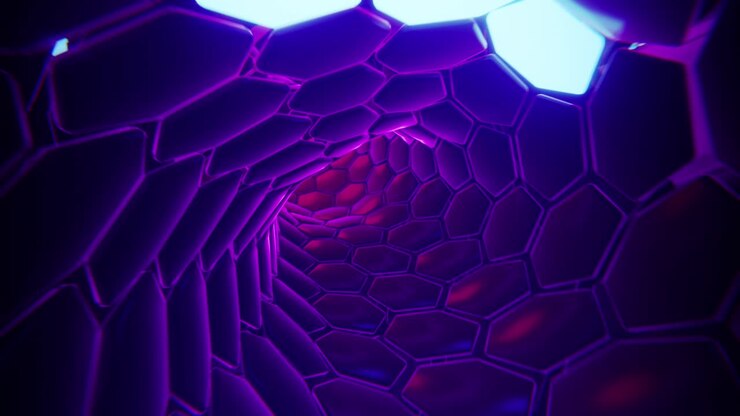 Traffic in the tunnel with flashing hexagons. Infinitely looped animation.