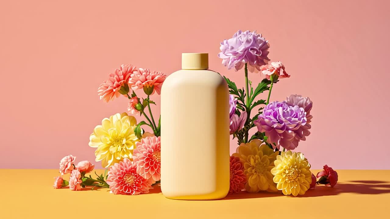 Cosmetic bottle with flowers