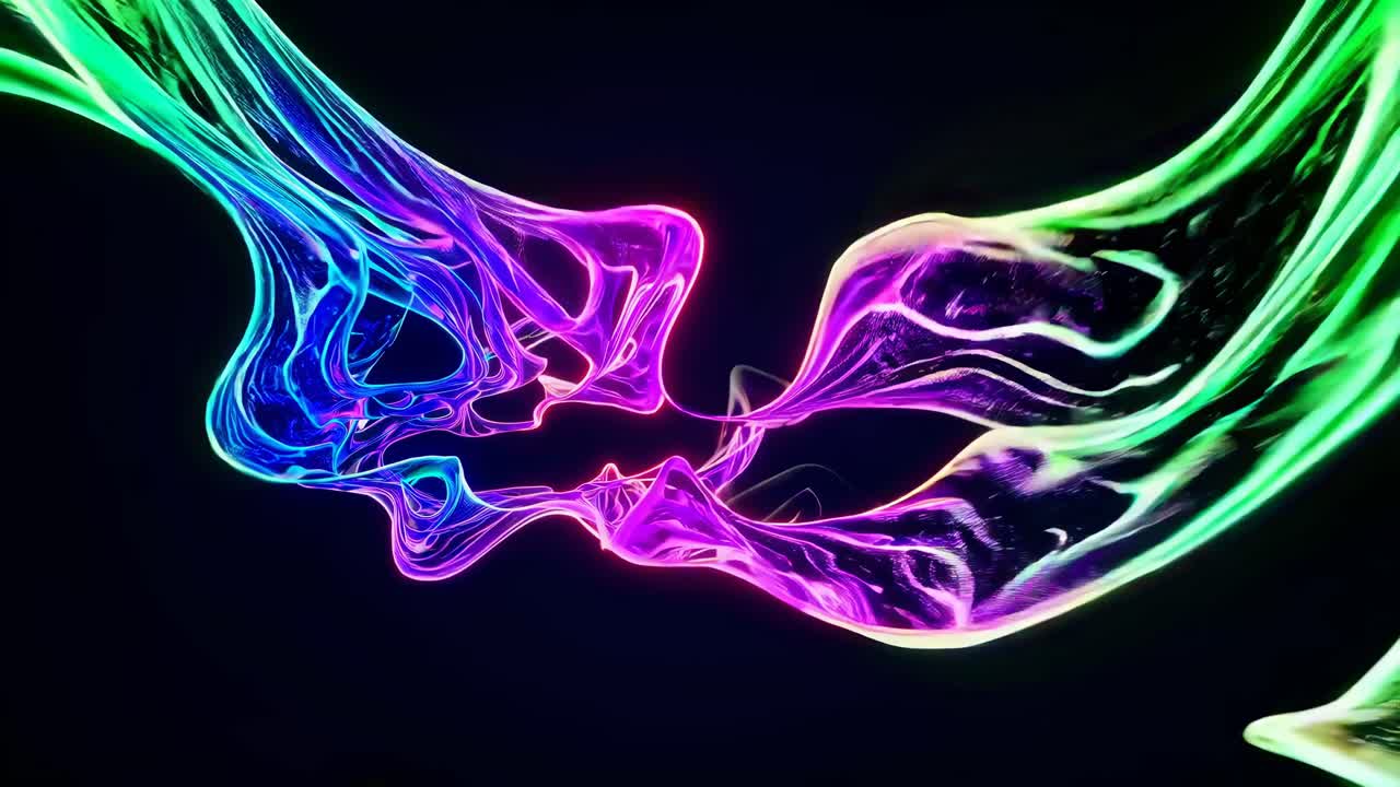 Dynamic, swirling neon lights in a close-up, abstract video