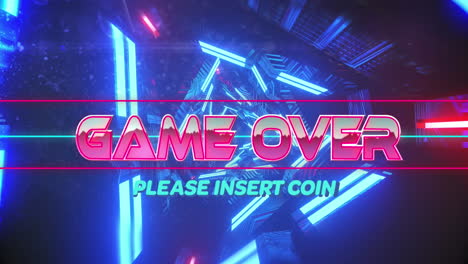 animation of game over text over moving digital tunnel