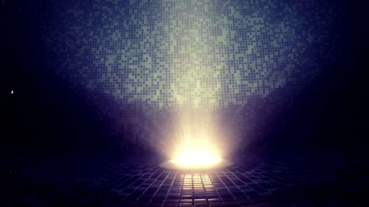 Swimming pool light at dark night, loop background, VINTAGE