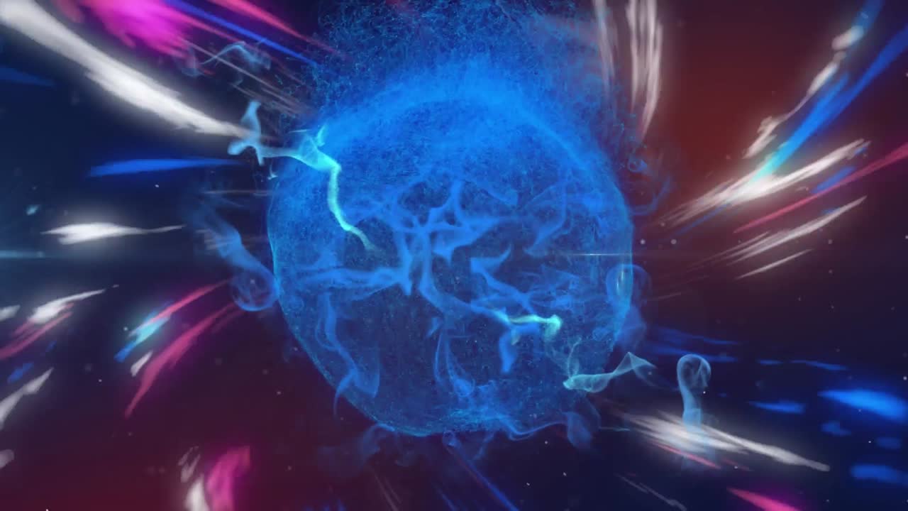 animación del globo y los senderos de luz brillante.