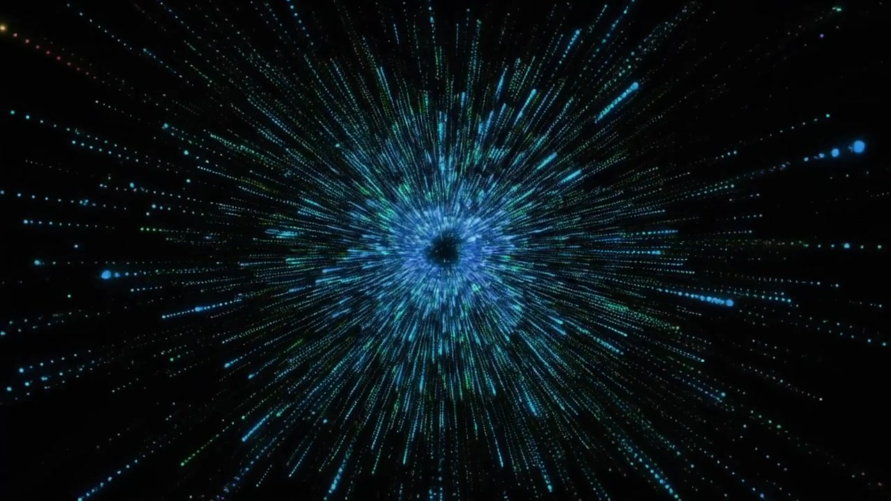 Abstract Blue Light Particles Radiating From Center