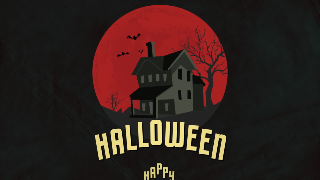 오래된 집, 큰 달, 그리고 밤에 날아다니는 박 ⁇ 와 함께 행복한 할로윈 문자
