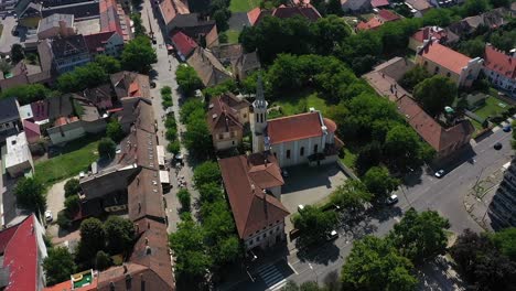 cityscape and beutiful church in vác city, hungary recorded with a dji mavic 2 pro 4k uhd 30 fps