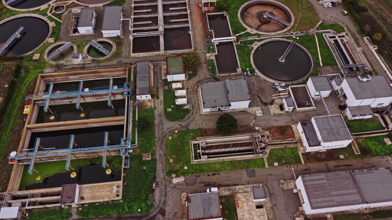 Water treatment facility in action with multiple processing tanks