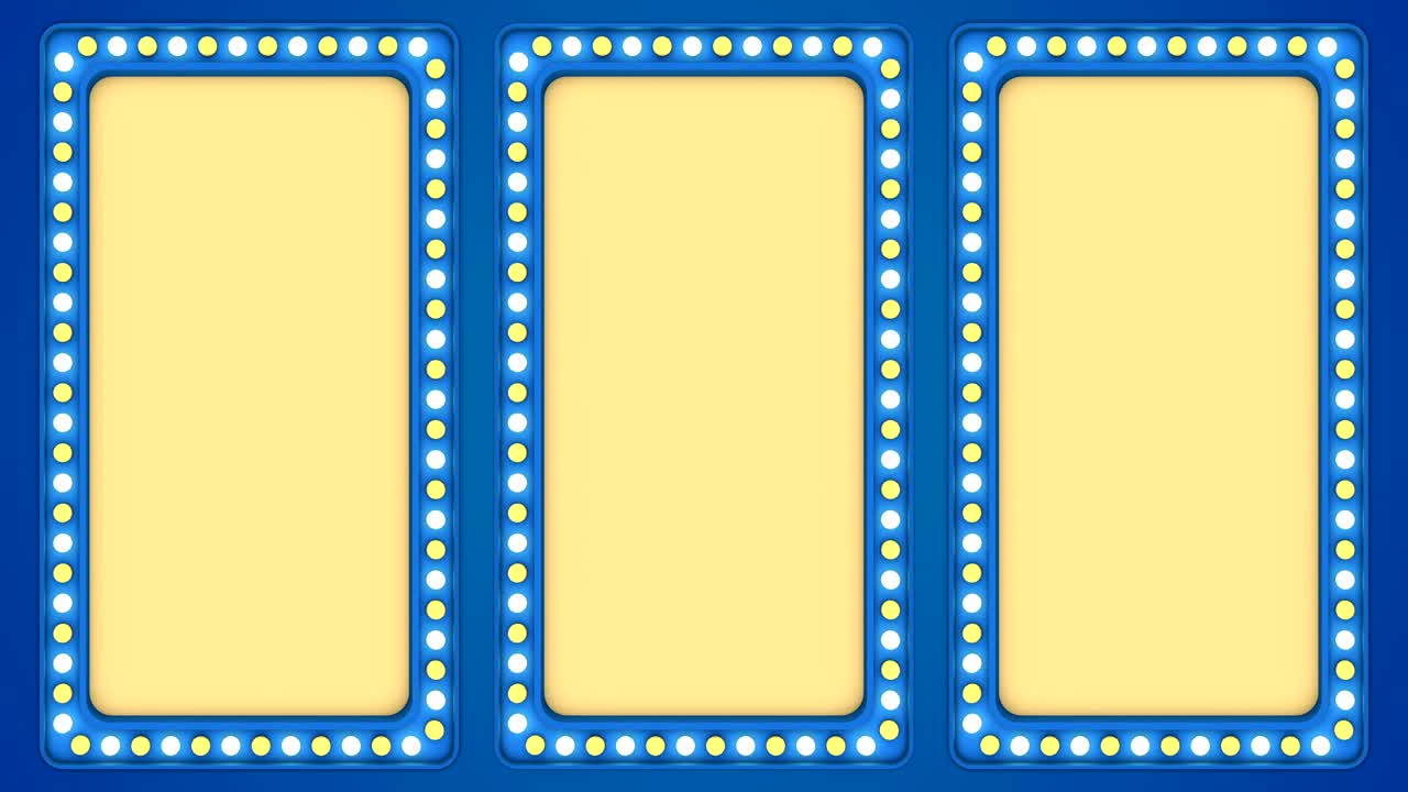 트리플 스크린, 박이는 전구, 파란 프레임, 경계 표시 표면, 카지노 배경 루프