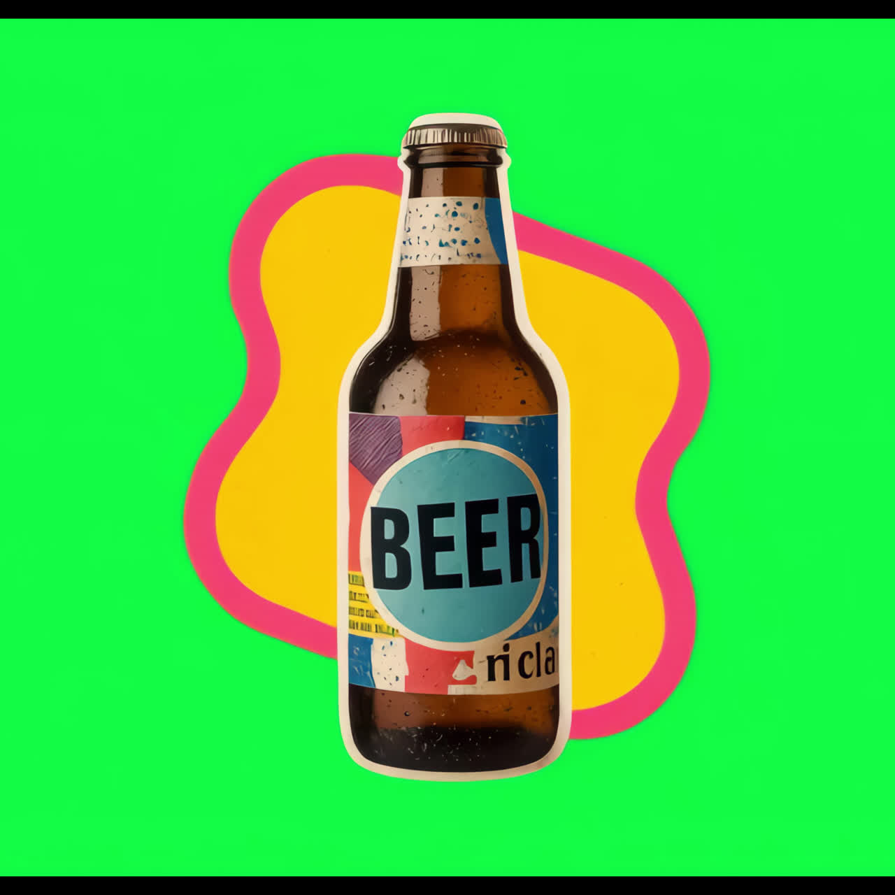 Colorful beer bottle illustration animation isolated asset, transparent 4K video, alpha channel