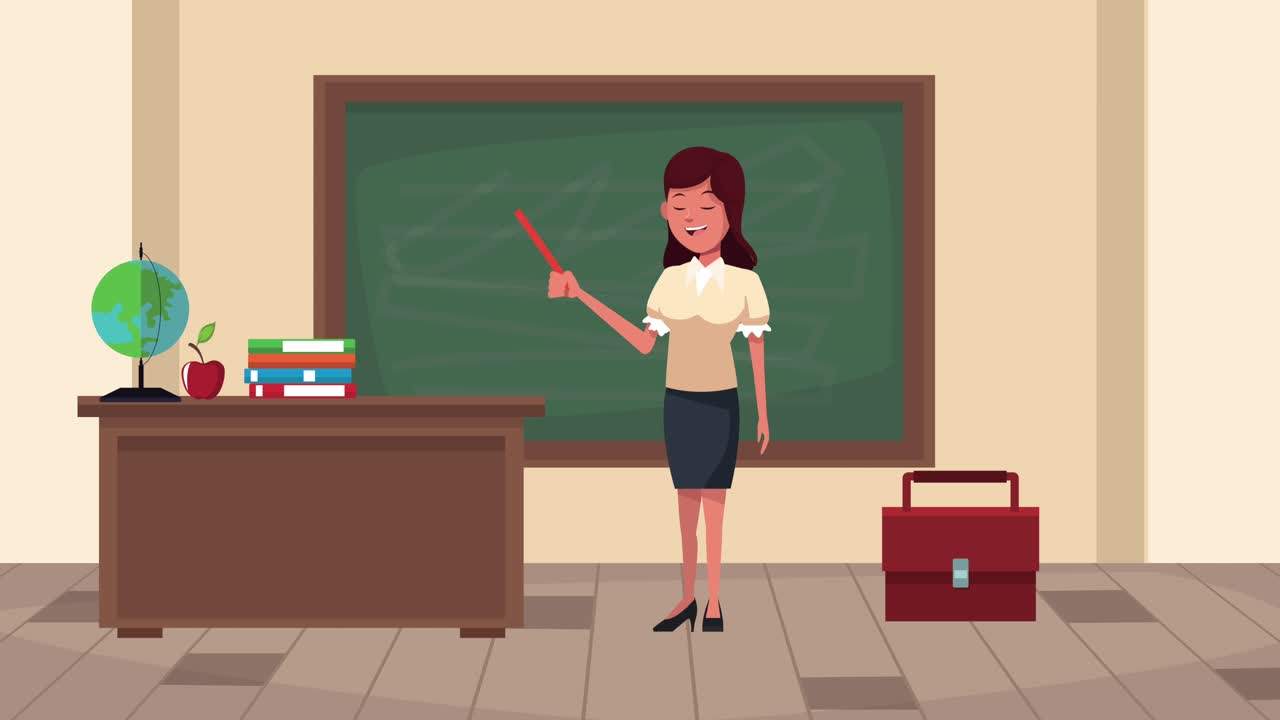 back to school animation with female teacher in classroom