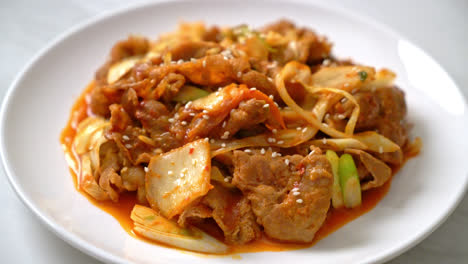 stir-fried pork with korean spicy paste and kimchi - korean food style