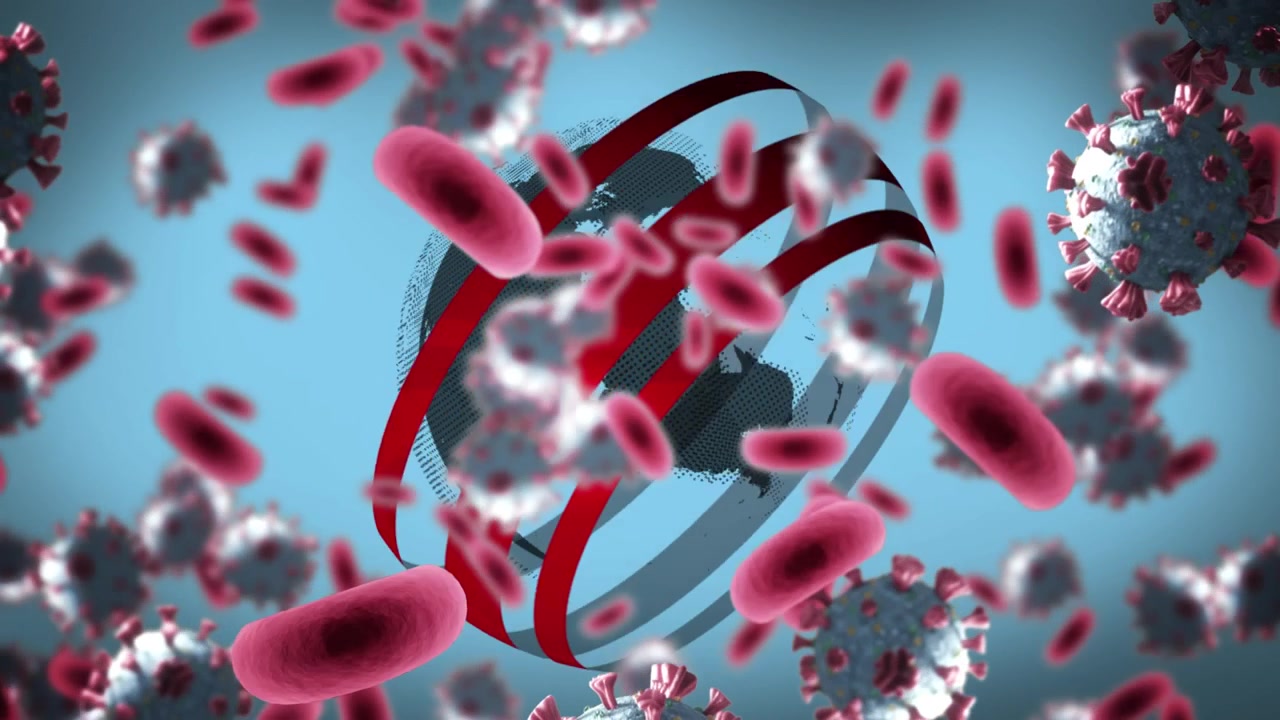 Animazione di virus Covid-19 che cadono sul globo