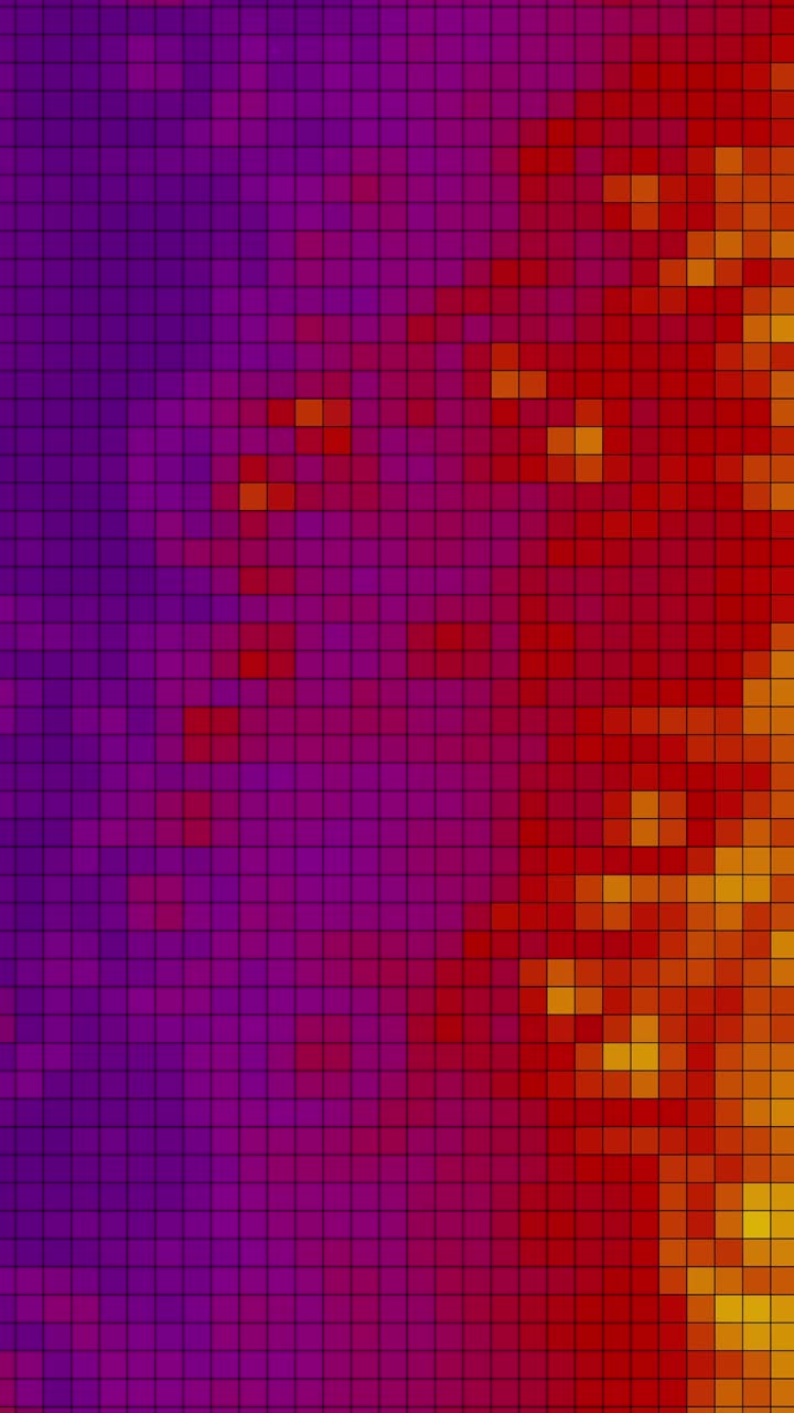 A grid of pixels shifts and changes colors like a thermal heat map, creating a retro tech motion background, seamless loop