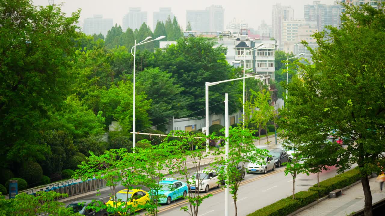 우한 시의 낮 시간 교통 거리 측면 파노라마 4k 타임 스 중국
