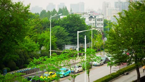 wuhan city day time traffic street side panorama 4k time lapse china