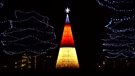 Colorful holiday lights show in downtown Denver