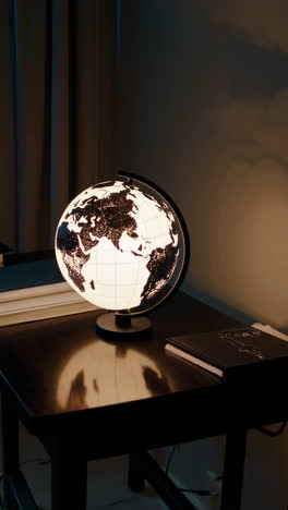 illuminated globe on a nightstand