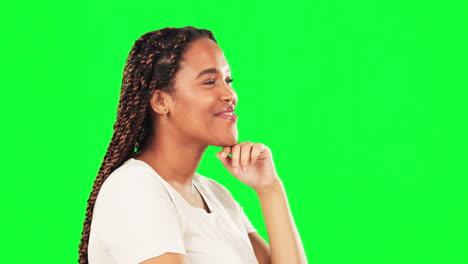 Black-woman,-smile-and-agreement-on-studio-green