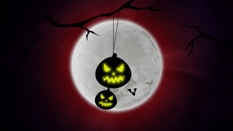 animación de fondo de halloween con murciélagos y calabazas en los árboles 2