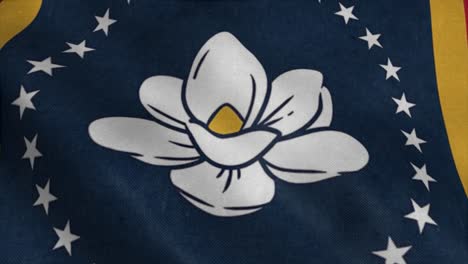 new mississippi state flag, magnolia flag. flag waving in the wind. 4k